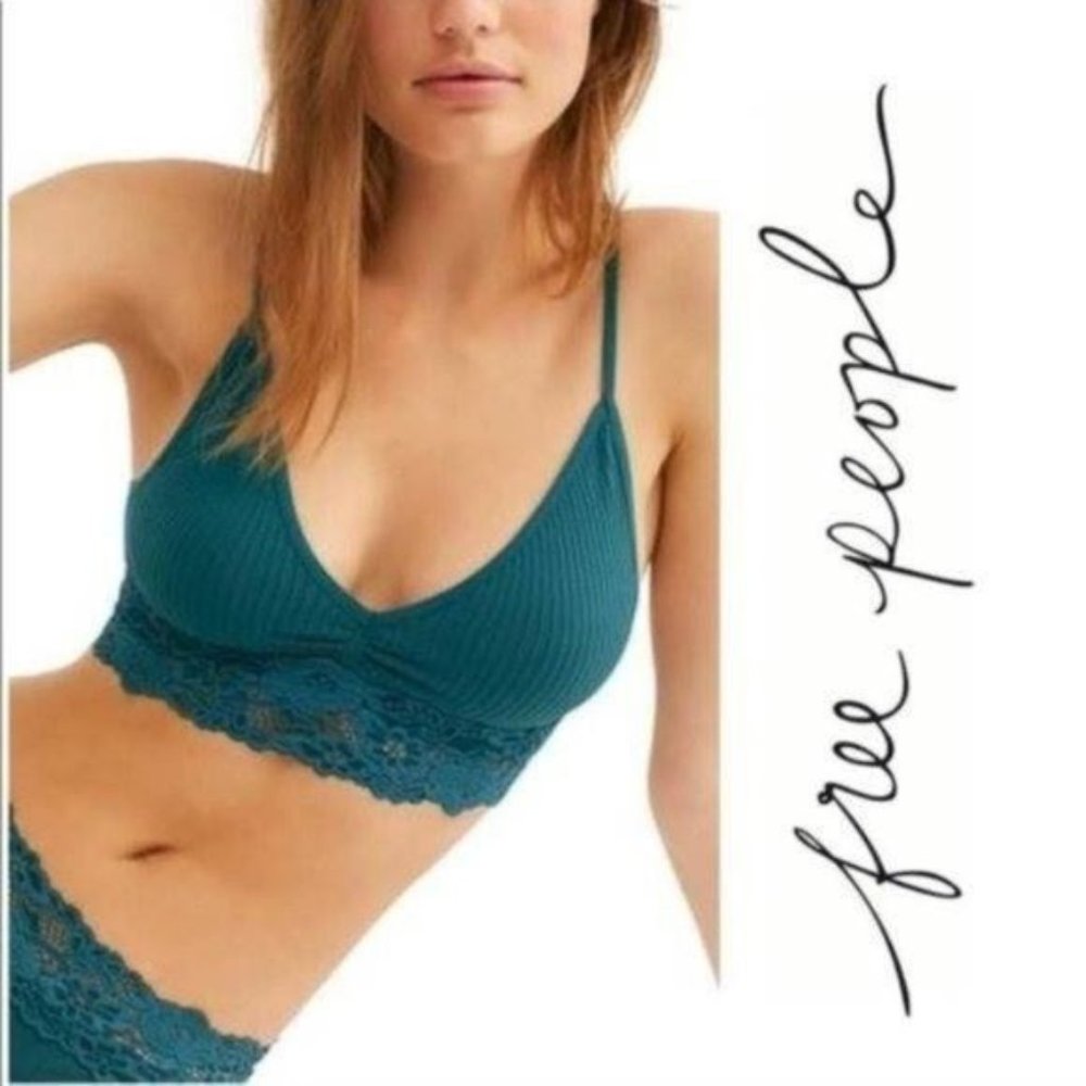 Free People Stevie Lace Bralette Jewel Green New